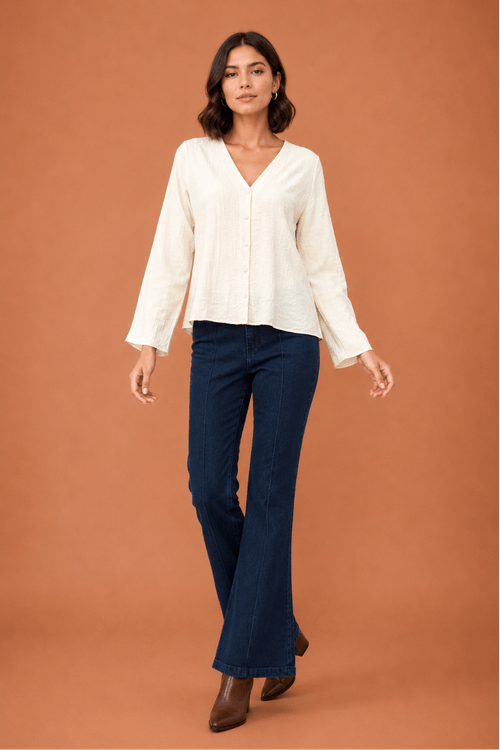 Blusa plissada manga sino off white -1-